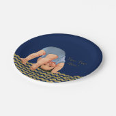 ブルー王室の金ゴールドグリッターシェブロンボーイベビーシャワー ペーパープレート (アングル)