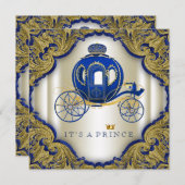 ブルー王室の金ゴールドグリッタープリンスベビーシャワー 招待状 (正面/裏面)