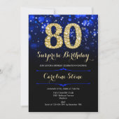 ブルー王室の金ゴールドサプライズ80誕生日 招待状 (正面)