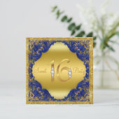 ブルー王室の金ゴールドスワールスウィート16パーティー 招待状 (スタンド正面)