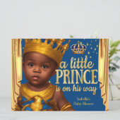 ブルー王室の金ゴールドドレーププリンスベビーシャワーエスニック 招待状 (スタンド正面)