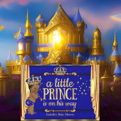 ブルー王室の金ゴールドドレーププリンスベビーシャワーエスニック 招待状