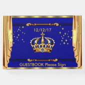 ブルー王室の金ゴールドドレーププリンスベビーシャワー ゲストブック (裏面)