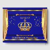 ブルー王室の金ゴールドドレーププリンスベビーシャワー ゲストブック (裏面)