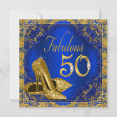 ブルー王室の金ゴールドハイヒールファブラス50誕生日 招待状 (正面)