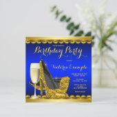 ブルー王室の金ゴールドハイヒール誕生会 招待状 (スタンド正面)