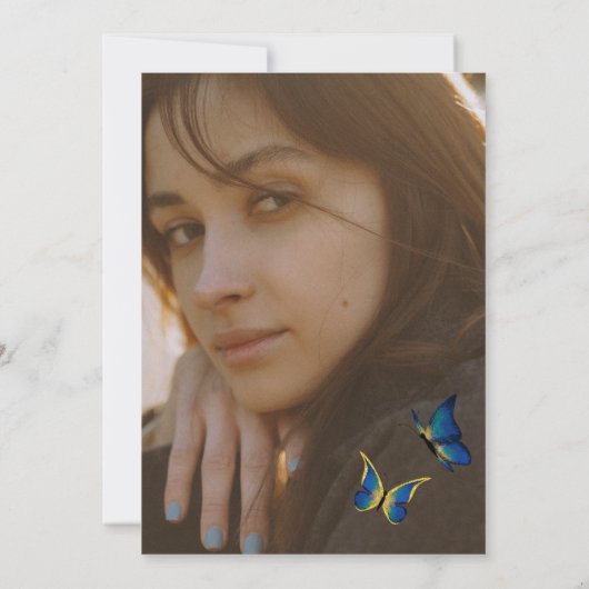 ブルー王室の金ゴールドバタフライキンセアニェラ招待状 招待状 (裏面)