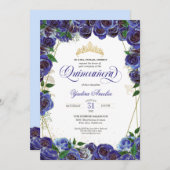 ブルー王室の金ゴールドバラエレガントカリンキンセアニェラ 招待状 (正面/裏面)