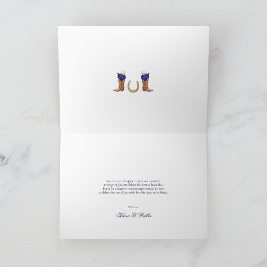 ブルー王室の金ゴールドバラエレガントシャロウエスタンスタイル サンキューカード (内部)