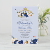 ブルー王室の金ゴールドバラティアラバタフライキンセアニラ 招待状 (スタンド正面)