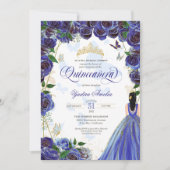 ブルー王室の金ゴールドバラバタフエレガントィーキンセアニェラ 招待状 (正面)