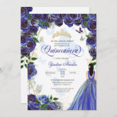 ブルー王室の金ゴールドバラバタフエレガントィーキンセアニェラ 招待状 (正面/裏面)