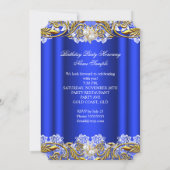 ブルー王室の金ゴールドパールエレガントバースデーパーティー2 招待状 (裏面)