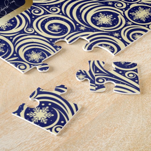 ブルー王室の金ゴールドファンタジーホリデーユニコーン ジグソーパズル (側面)