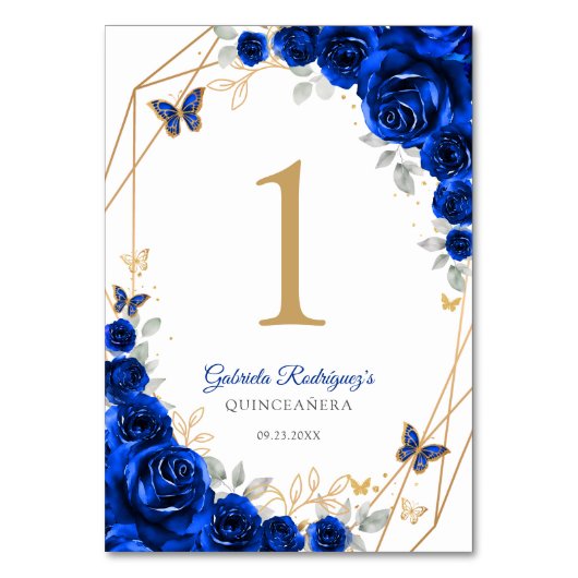 ブルー王室の金ゴールドフローラキンセアニェラ テーブルナンバー (裏面)