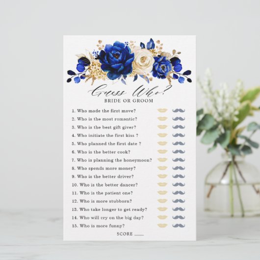 ブルー王室の金ゴールドブライダルシャワーゲームの推測誰 (スタンド正面)