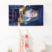 ブルー王室の金ゴールドプリンスフォトハッピーバースデー 横断幕 (インサイチュ)