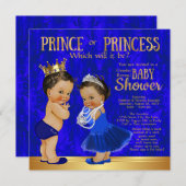 ブルー王室の金ゴールドプリンスプリンセスジェンダー発表 招待状 (正面/裏面)