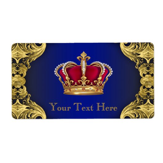 ブルー王室の金ゴールドプリンスベビーシャワーウォーターボトル ラベル (正面)