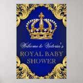 ブルー王室の金ゴールドプリンスベビーシャワー記号 ポスター (正面)