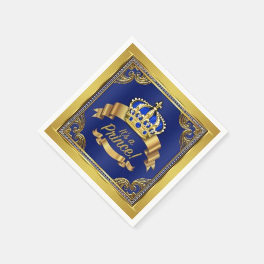 ブルー王室の金ゴールドプリンスベビーシャワー スタンダードカクテルナプキン (角)