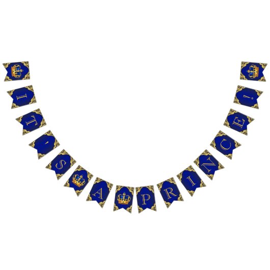 ブルー王室の金ゴールドプリンスベビーシャワー バンティングフラッグ (全)