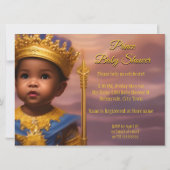 ブルー王室の金ゴールドプリンスボーイベビーシャワーエスニック 招待状 (裏面)
