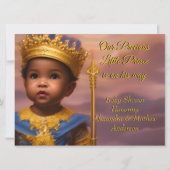 ブルー王室の金ゴールドプリンスボーイベビーシャワーエスニック 招待状 (正面)