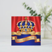 ブルー王室の金ゴールドプリンスボーイベビーシャワーリーガルレッド 招待状 (スタンド正面)