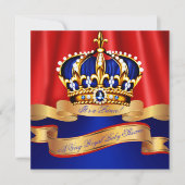 ブルー王室の金ゴールドプリンスボーイベビーシャワーリーガルレッド 招待状 (正面)