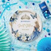 ブルー王室の金ゴールドプリンセスティアラフローラスウィート16 ペーパープレート (パーティー)