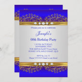 ブルー王室の金ゴールドホワイトダイヤモンドバースデーパーティー 招待状 (正面/裏面)