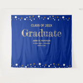 ブルー王室の金ゴールド卒業クラス2024背景 タペストリー (正面(横))