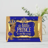 ブルー王室の金ゴールド少年プリンスベビーシャワーエスニック 招待状 (スタンド正面)