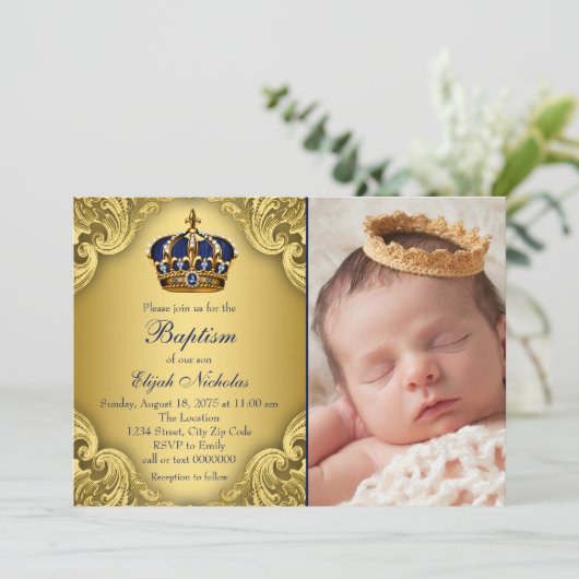 ブルー王室の金ゴールド王冠バプテスマ 招待状 (スタンド正面)