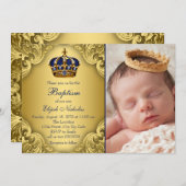 ブルー王室の金ゴールド王冠バプテスマ 招待状 (正面/裏面)
