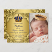 ブルー王室の金ゴールド王冠バプテスマ 招待状 (正面/裏面)
