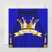 ブルー王室の金ゴールド王室のクラウンプリンスベビーシャワー 招待状 (裏面)