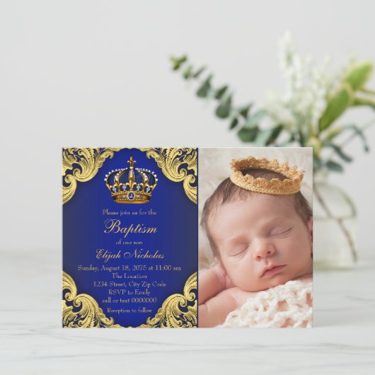 ブルー王室の金ゴールド皇太子洗礼 招待状 (スタンド正面)