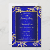 ブルー王室の金ゴールド竹写真バースデーパーティー 招待状 (正面)