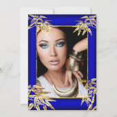 ブルー王室の金ゴールド竹写真バースデーパーティー 招待状 (裏面)