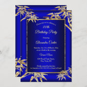 ブルー王室の金ゴールド竹写真バースデーパーティー 招待状 (正面/裏面)