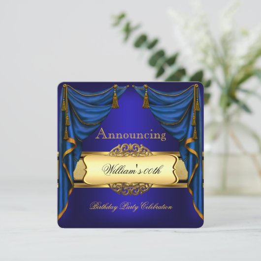 ブルー王室の金ゴールド誕生会メンズウィメンズ2 招待状 (スタンド正面)