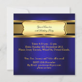 ブルー王室の金ゴールド誕生会メンズウィメンズ・ウィメンズ 招待状 (裏面)