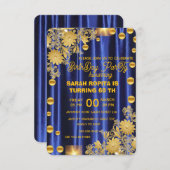 ブルー王室の金ゴールド誕生日パーティーへの招待，女性 セーブザデート (正面/裏面)