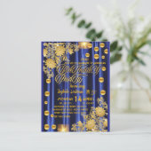 ブルー王室の金ゴールド誕生日パーティーへの招待，女性 ポストカード (スタンド正面)