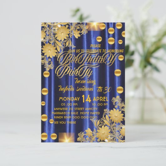 ブルー王室の金ゴールド誕生日パーティーへの招待,女性 招待状 (スタンド正面)