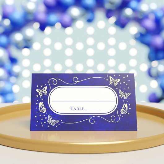 ブルー王室の金ゴールド15歳キンセアニラバタフライ プレイスカード