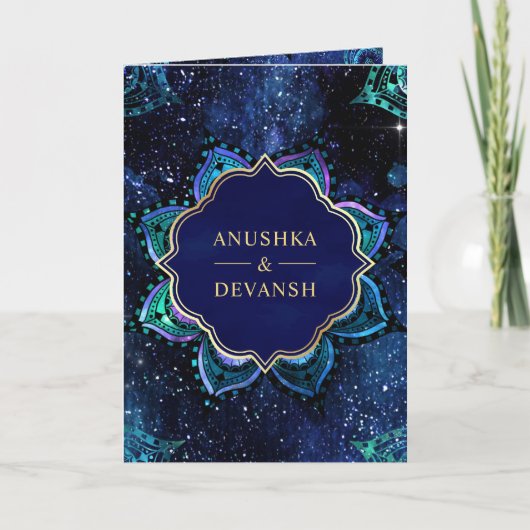 ブルー王室の銀河系マンダラQRコードインディアン結婚ズ 招待状 (正面)