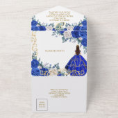 ブルー王室の16th誕生日キンセアニラ金ゴールドクラウン オールインワン招待状 (外側)